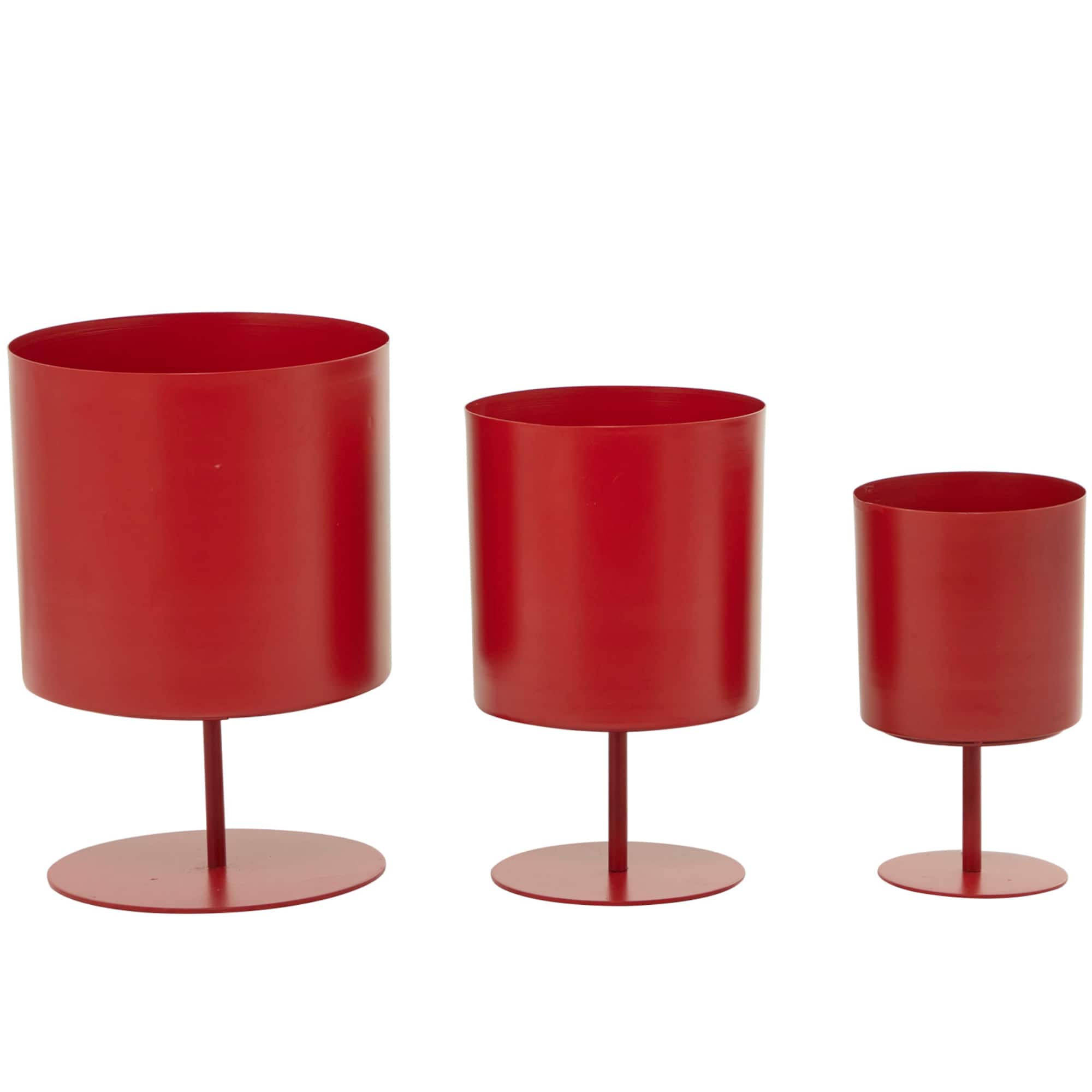 Red Metal Planter with Pedestal Base Set